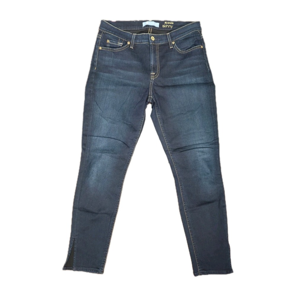 7 For All Mankind The Mid Rise Ankle Slit Skinny Jeans Dark Wash Size 29×27